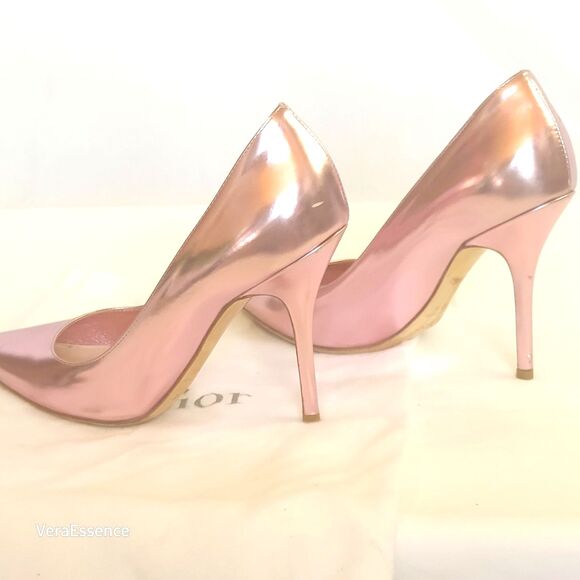 Christian Dior Women Heel Pumps Leather Shoes 9 39 Metallic Pink WSRP $859 - Picture 14 of 16
